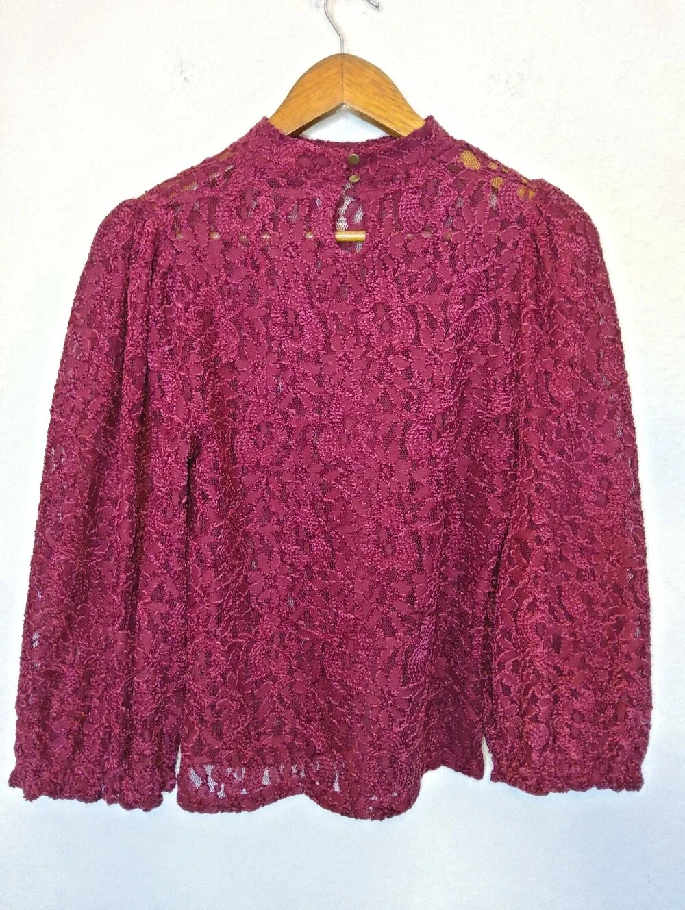 Free People Top Womens Size Small Burgundy Lace Puff Sleeve Whimsigoth Blouse